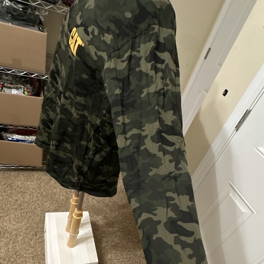 Caterpillar CAT Mens L Green Camo Logo Crew Neck Long Sleeve Cotton Jersey Tee - Picture 3 of 8